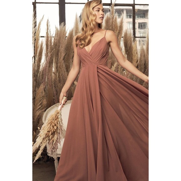 Lulus All About Love Maxi Bridesmaid Dress Sz Small Dusty Rose Spaghetti Strap - Picture 1 of 16